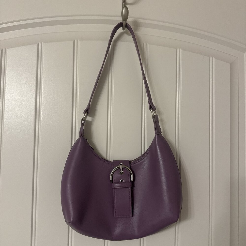 Purple Leather Shoulder Bag with Silver Hardware
